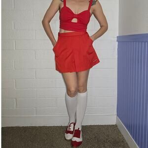Vintage red mini pleated tennis skirt with pockets